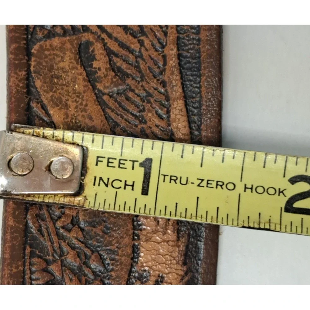 Vintage Tooled Leather Belt Bald Eagle KM627 Men's XL Patriotic‎ USA Biker Brown